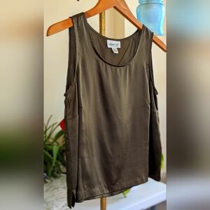 100% Silk Olive Sleeveless Tank Coldwater Creek Petite